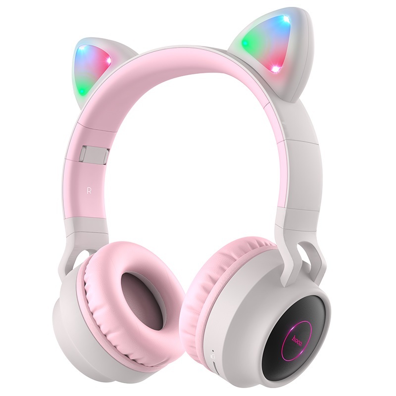 Гарнитура Bluetooth Hoco W27 CAT EAR, полноразмерная, AUX, MicroSD, LED, ушки, серый