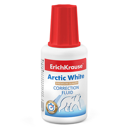 Корректирующая жидкость ErichKrause Arctic White, 20 мл, быстросохнущая, химическая основа, с кисточ