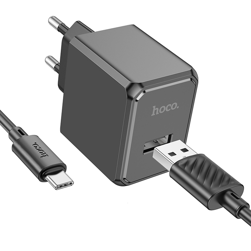 СЗУ Hoco CS11A, 1USB, 2.1А + Type-C 1м, черный