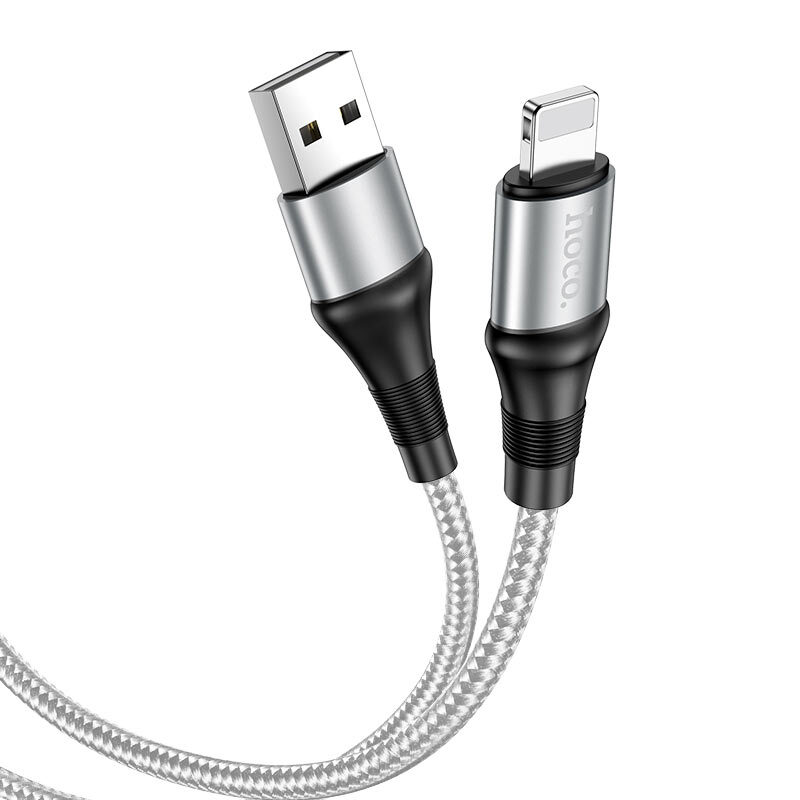 Кабель HOCO USB - Lightning X50, 2.4А, тканевая оплетка, 1м, серый