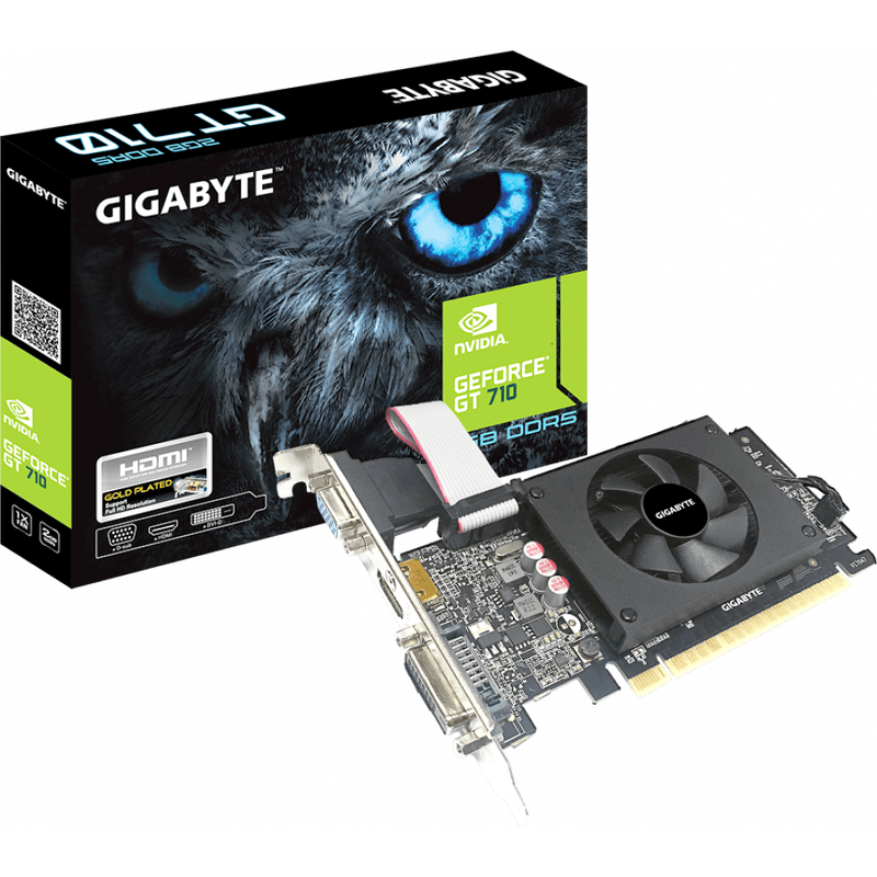 Видеокарта nVidia GeForce GT710 Gigabyte PCI-E 2048Mb (GV-N710D5-2GIL) (PCI-E 2.0, ядро - 954 МГц, п