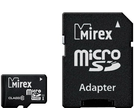 Карта памяти micro SD 16Gb Mirex class 10 с адаптером UHS-I