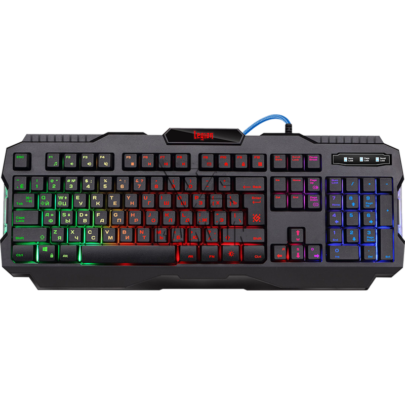 Клавиатура DEFENDER Legion GK-010DL, Rainbow, мембран.,104кл., 19 AntiGhost, черный