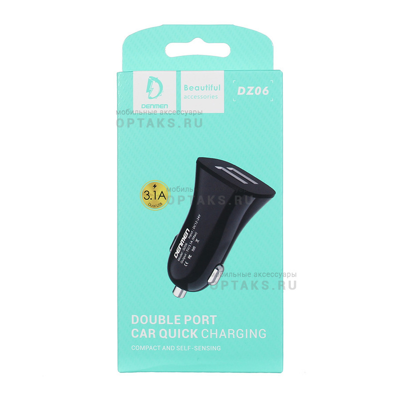 Автомобильное зарядное устройство vDENMENv DZ06, 2USB, 3.1A, черный