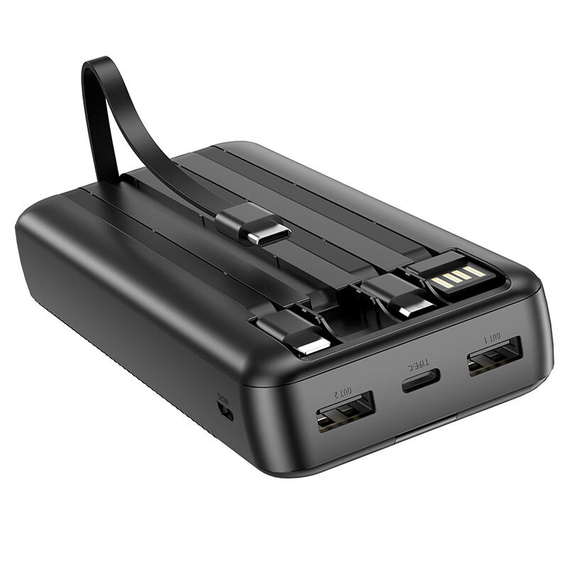 Аккумулятор внешний BOROFONE BJ20A 20000mAh, встроенные кабели Lightning+microUSB+Type-C, черный