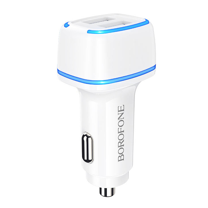 Автомобильное зарядное устройство BOROFONE BZ14, 2USB, 2.4A, подсветка, белый