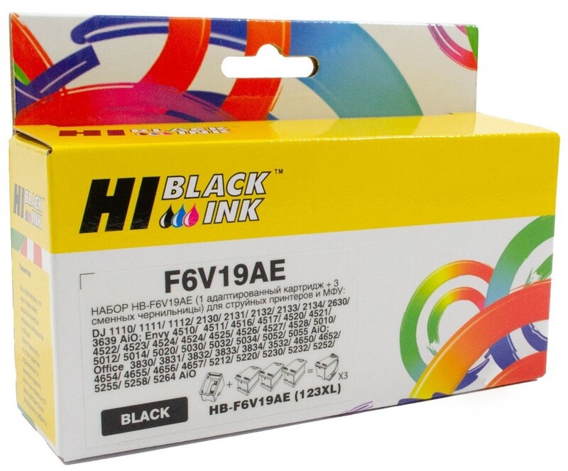 Картридж Hi-Black для HP DJ2130 F6V19AE, №123XL, black