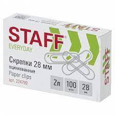 Скрепка 28мм/100шт STAFF оцинк 224799