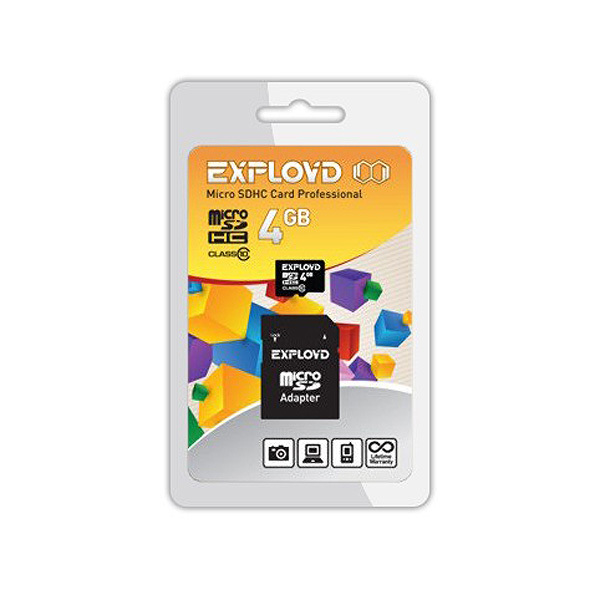 Карта памяти micro SD 4Gb Exployd class 10 с адаптером
