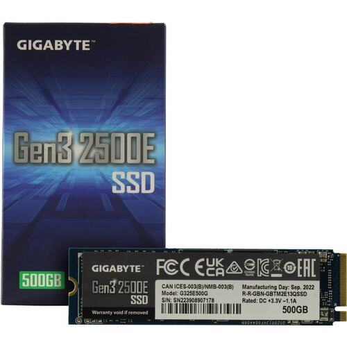 Твердотельный накопитель SSD M.2 2280 500Gb GIGABYTE Gen3 2500E [G325E500G] TLC 3D NAND (R2300|W1500