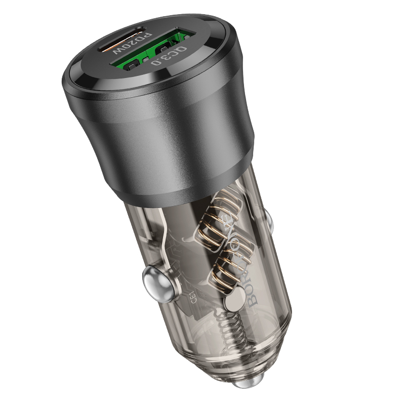 АЗУ BOROFONE BZ25, 1USB/1Type-C, QC3.0+PD20W, 3A, прозрачный черный