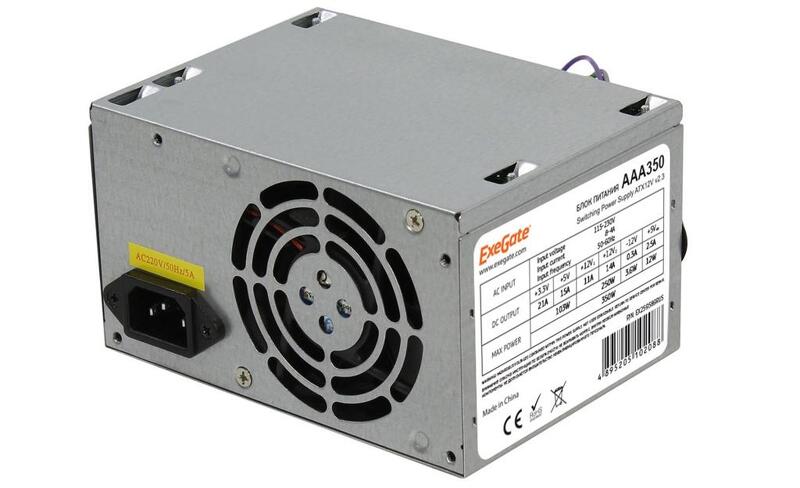 Блок питания 350W ATX Exegate AA350 (8cm fan/24+4pin/2*SATA/1*IDE)(253681/255722)(без сетевого шнура