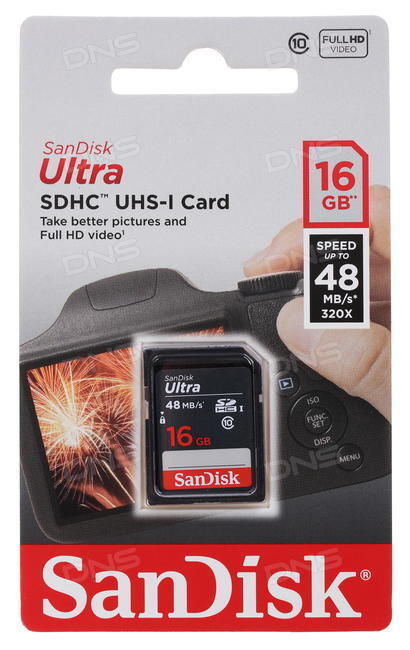 Карта памяти SecureDigital Card 16Gb SanDisk Ultra Class 10 UHS-I (SDSDUNB-016G-GN3IN)
