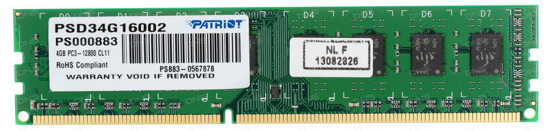 Модуль DIMM DDR3 SDRAM 4096 Mb Patriot Signature (PSD34G16002) (PC3-12800,1600MHz) CL11 (PSD34G1600