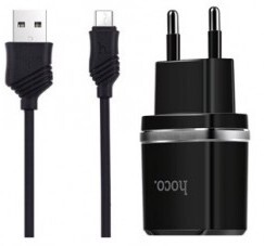 Сетевое зарядное устройство Hoco C12 2USB 2.4A + micro USB black (64114)