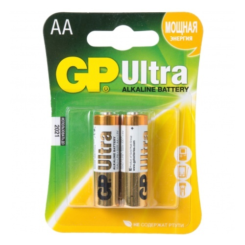Батарейки алкалиновые GP Ultra 15AU LR6 (2 штуки в комплекте) (AA)