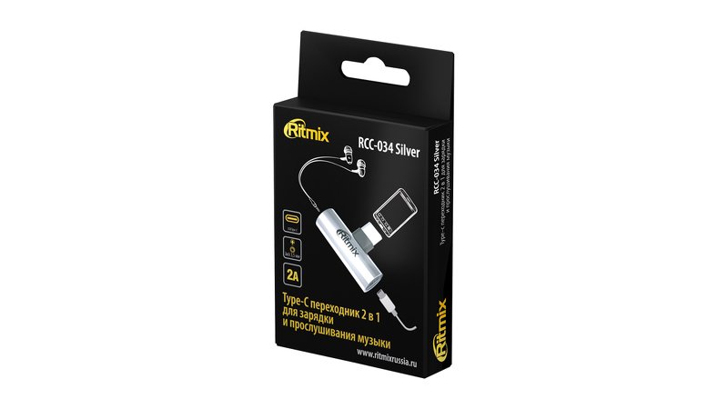 Переходник RITMIX RCC-034, для Type-C к Type-C- 3.5Дж (гн) Silver