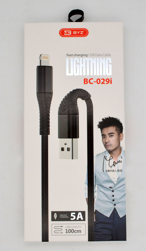 Кабель BYZ Lightning BС-029, тканевый, 1м, 5А , черный (BC-029iBK)