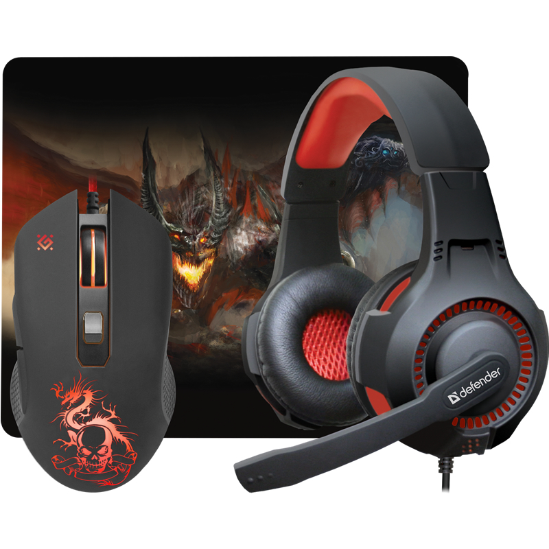 Набор игровой DEFENDER Devourer MHP-006 7 кн, 3200 dpi + коврик + гарнитура