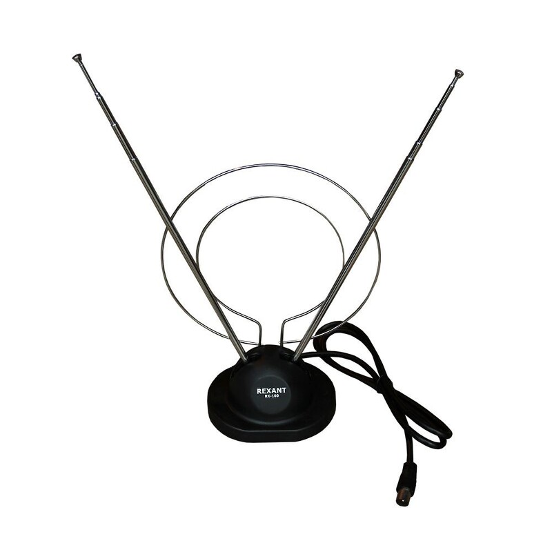 Антенна комнатная REXANT RX-105  телескопическая на подставке  с кольцом VHF, UHF,  47-860 MHz