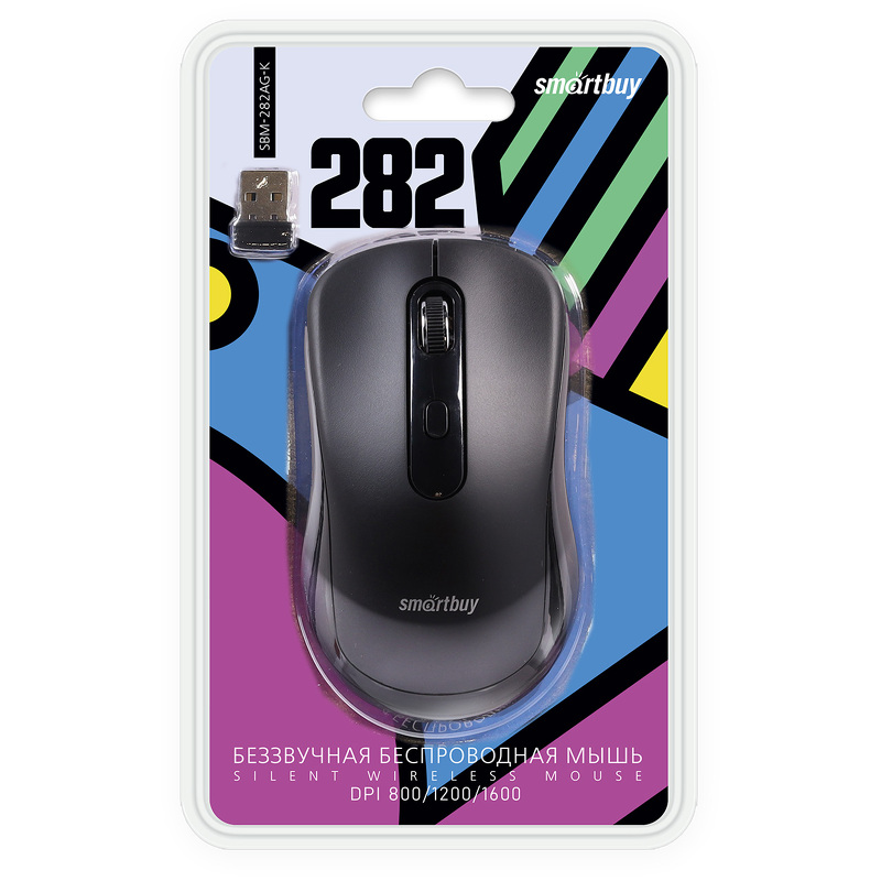 Мышь SmartBuy 282AG, USB, беспр.,опт.,4кн., 800-1600dpi, черный