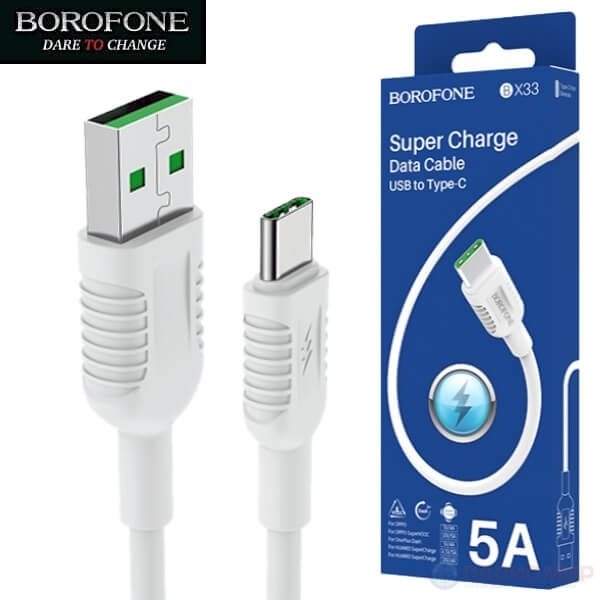 Кабель BOROFONE USB - Type-C BX33, 5А, ТПЭ, 1м, белый