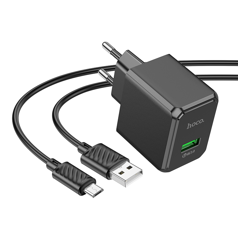 СЗУ Hoco CS12A, 1USB, QC3.0, 18W, 3A + MicroUSB 1м, черный