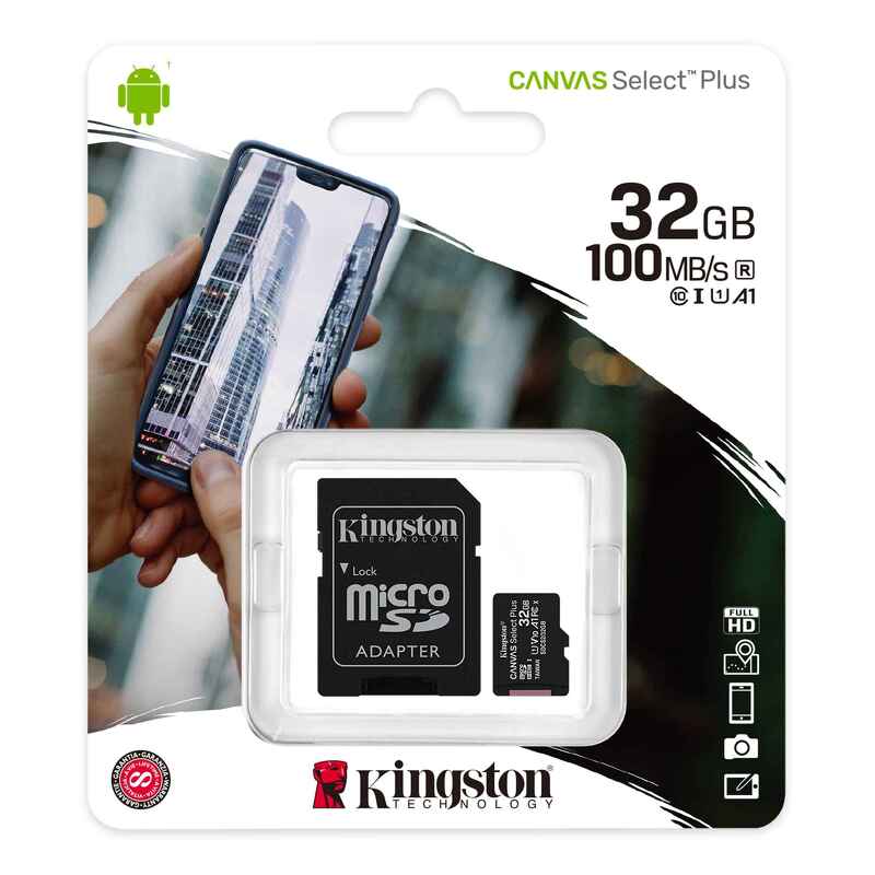 Карта памяти micro SD 32Gb Kingston class 10 Canvas с адаптером