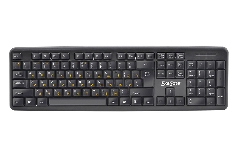 Клавиатура Exegate LY-331L2 (279938) (USB, шнур 2,2м, черная, 104кл, Enter большой,Color box)