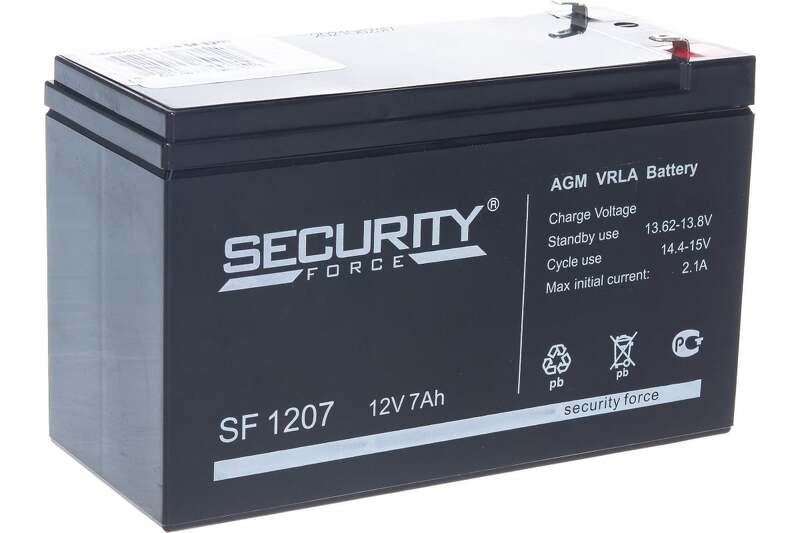 Аккумулятор Security Force SF 1207 (12В 7А/ч) свинцово-кислотный 151х65х94мм; клеммы 4,8 мм
