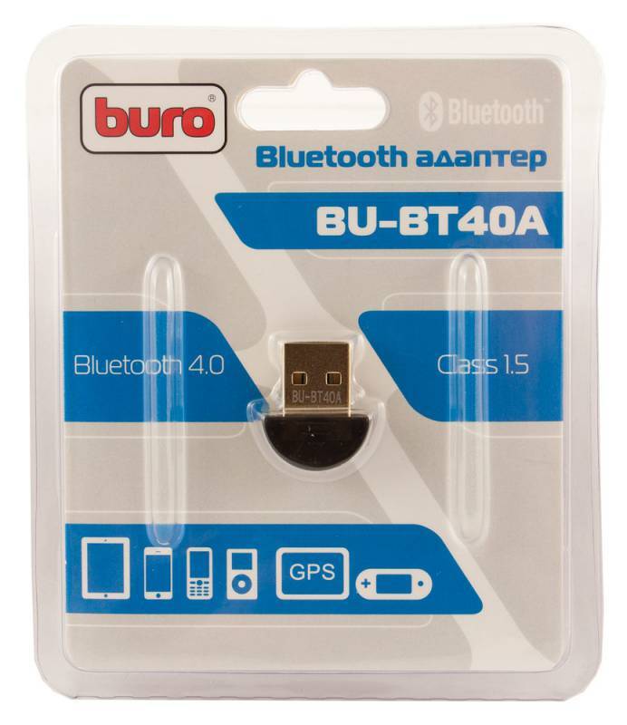 Адаптер USB-Bluetooth Buro BU-BT40A 4.0+EDR class 1.5 20м черный