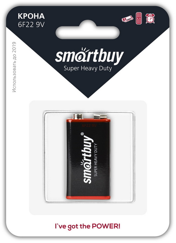 Батарейка Smartbuy Super Heavy Duty 6F22 BL1 (крона) 