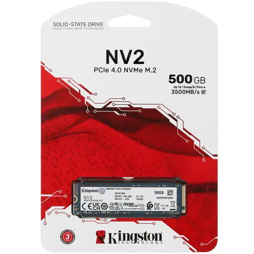 Твердотельный накопитель SSD M.2 2280 500Gb Kingston NV2 [SNV2S/500G] TLC 3D NAND (R3500/W2100MB/s)