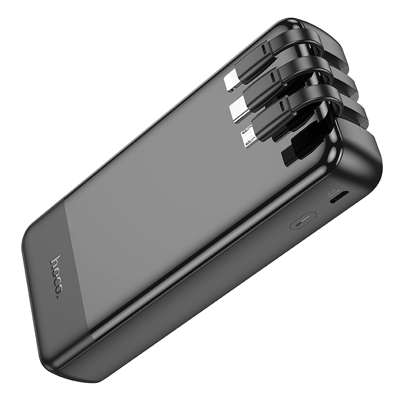 Аккумулятор внешний Hoco J114A 20000mAh, встроенные кабели Lightning+Type-C+MicroUSB, черный
