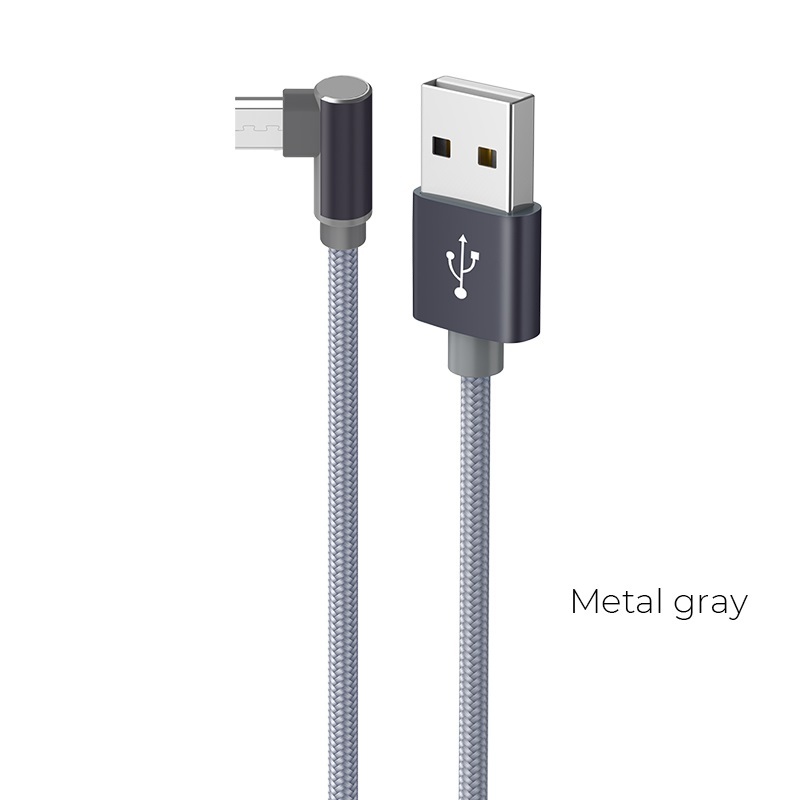 Кабель BOROFONE micro USB BX26, 1м, в оплетке, угловой штекер, метал.серый (03545) 1/360