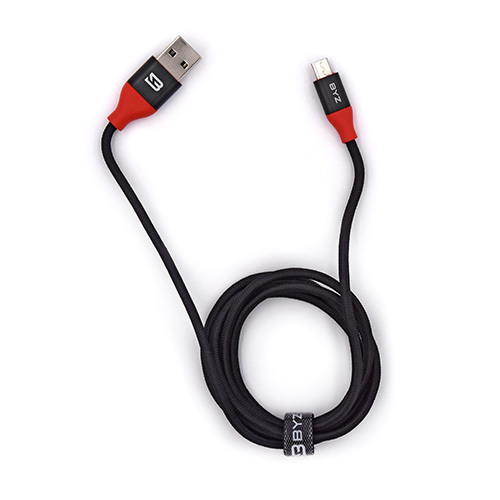 Кабель BYZ micro USB BL-683m, тканевый, 1.2м, 2.4А, черный (BL-683mBK)