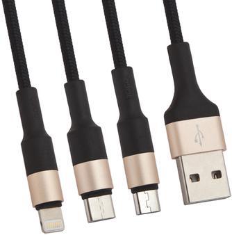 Кабель HOCO micro+ lightning+ Type- c X26, черно- золотой (80275)