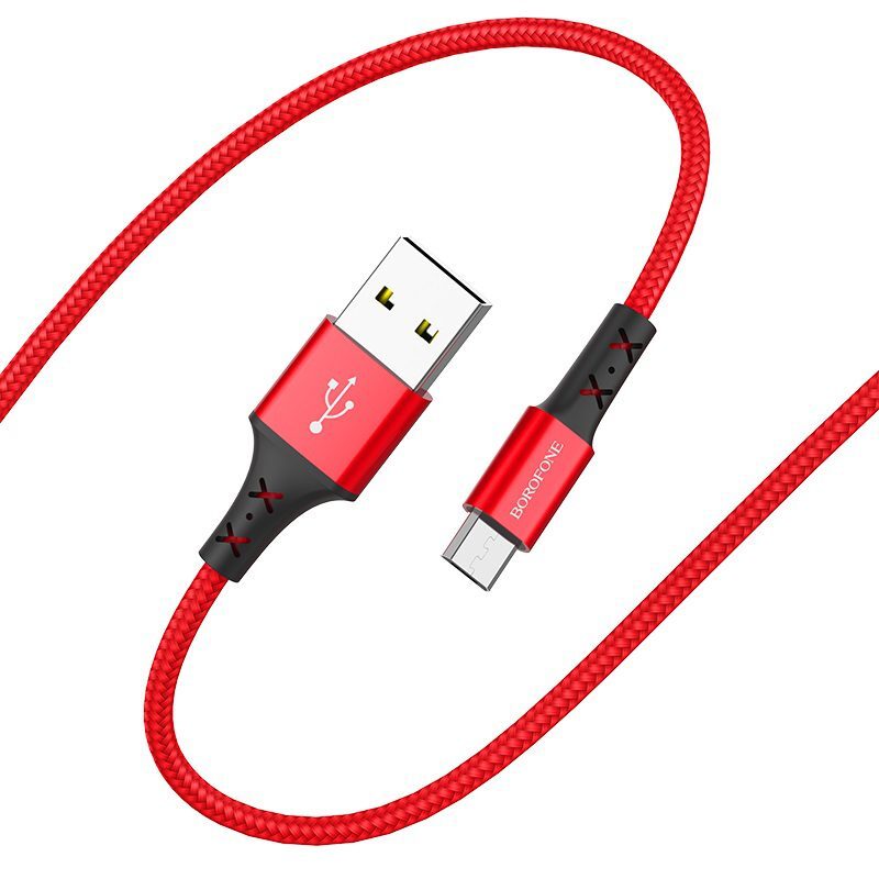 Кабель BOROFONE MircroUSB BX20, 2А, тканевая оплетка, 1м, красный