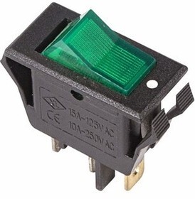 Выключатель клавишный 250V 15А (3с) ON-OFF зеленый с подсветкой
