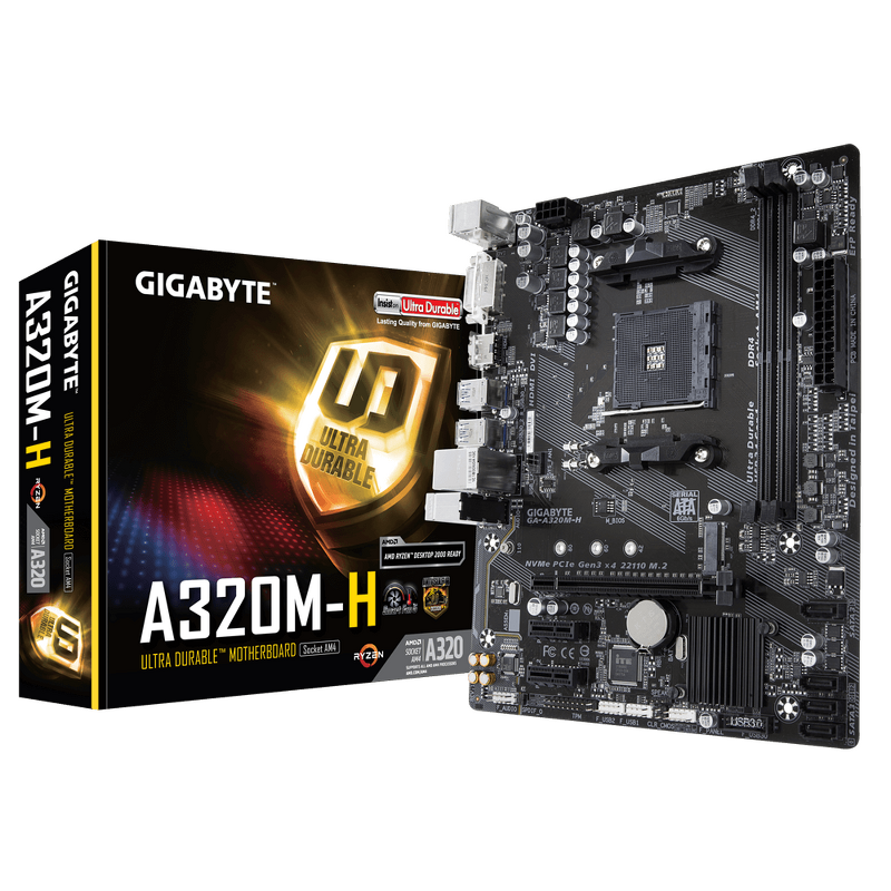 Плата A320 Gigabyte GA-A320M-H (AM4/mATX/2xDDR4/2xPCI-Ex16/4xSATA3/M2/6xUSB2.0/6xUSB3.1/HDMI/VGA)