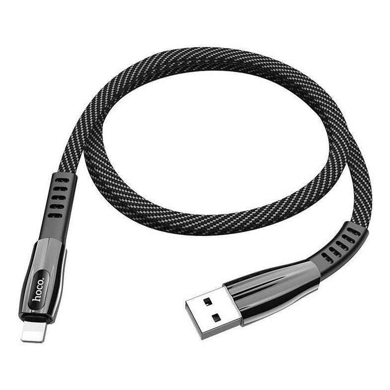 Кабель HOCO USB - Lightning U70, 2.4А, плоский кабель, тканевая оплетка, 1.2м, темно-серый