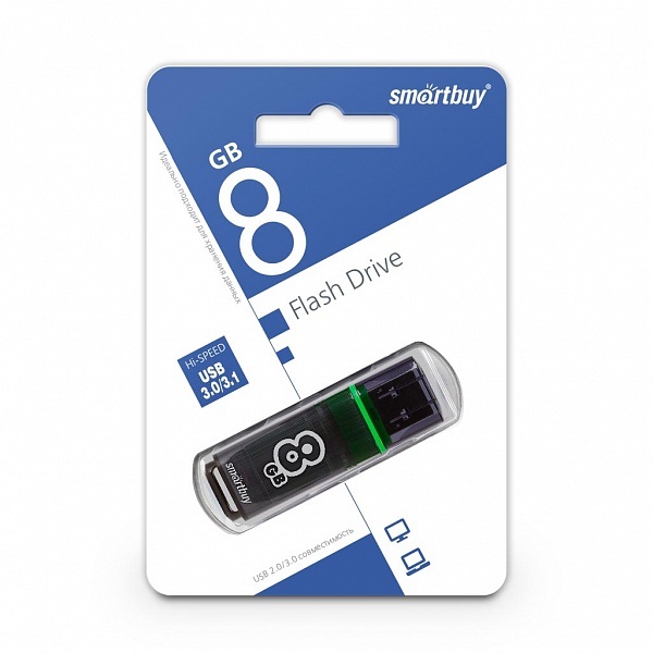 Накопитель USB 8Gb SmartBuy Glossy series (gray) 3.0