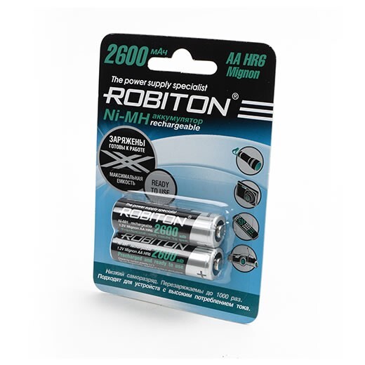 Аккумулятор Robiton R06 (AA) 2600mAh BL2 (предзаряженные)