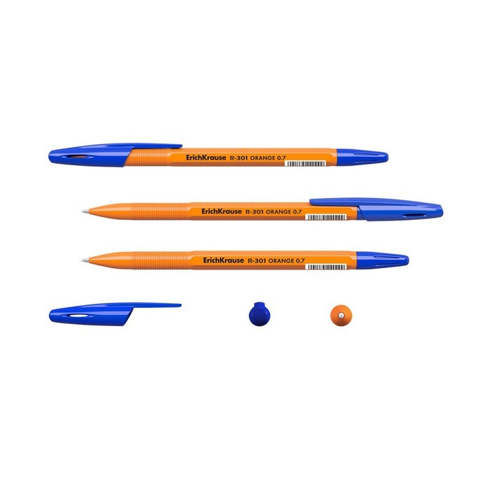 Ручка шариковая ErichKrause R-301 Orange Stick, узел 0.7 мм, чернила синие, длина линии письма 2000 
