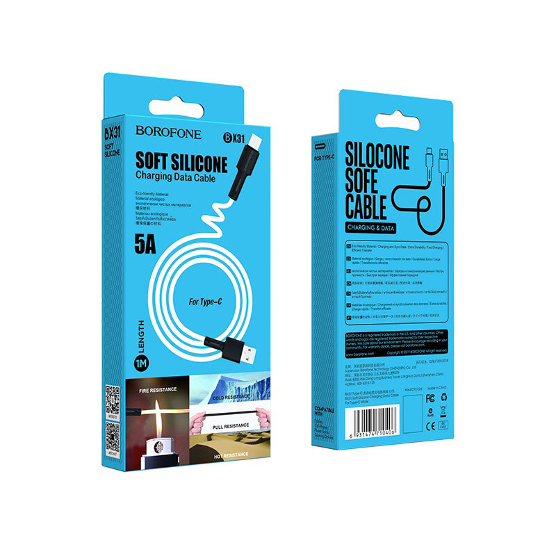 Кабель BOROFONE USB - Type-C BU42, 3А, тканевая оплетка, 1.2м, фиолетовый