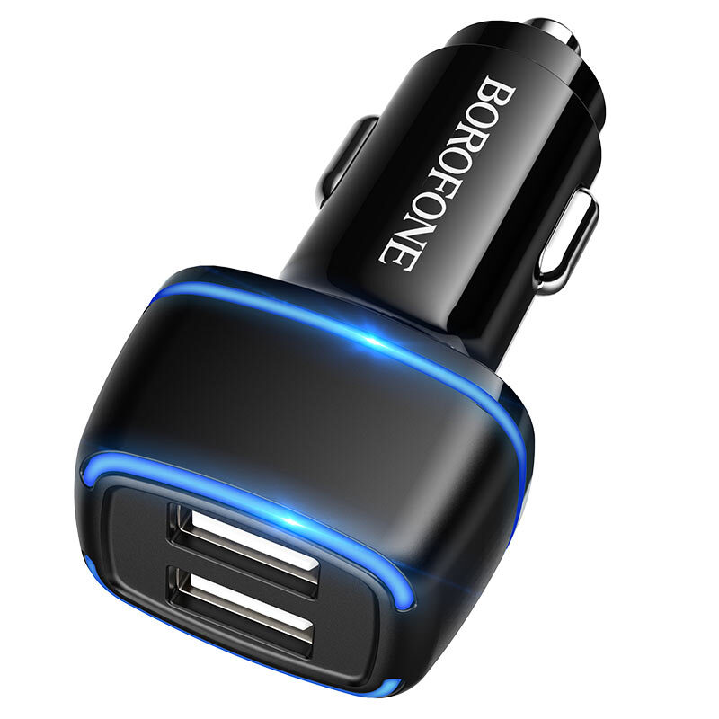 АЗУ BOROFONE BZ14, 2USB, 2.4А, подсветка, черный
