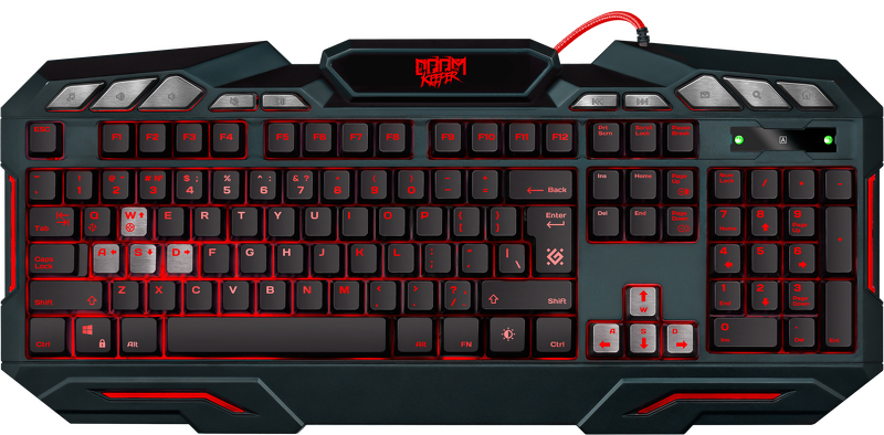 Клавиатура DEFENDER Doom Keeper GK-100DL, подсвет.3цв.,мембран.,104+10кл., 19 AntiGhost, черный