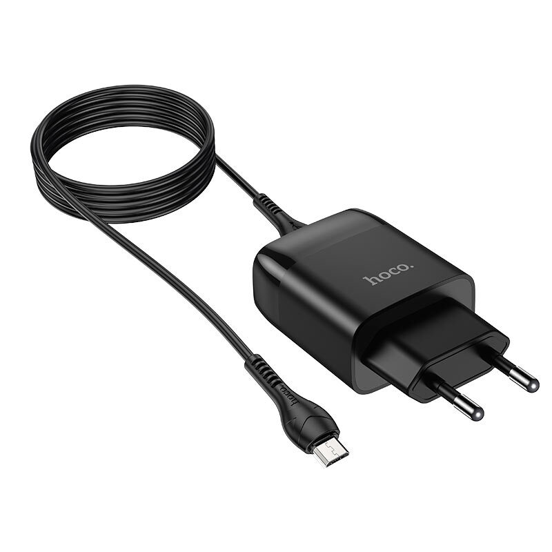 СЗУ Hoco C72Q, 1USB, QC3.0, 18W, 3A + MicroUSB 1м, черный 